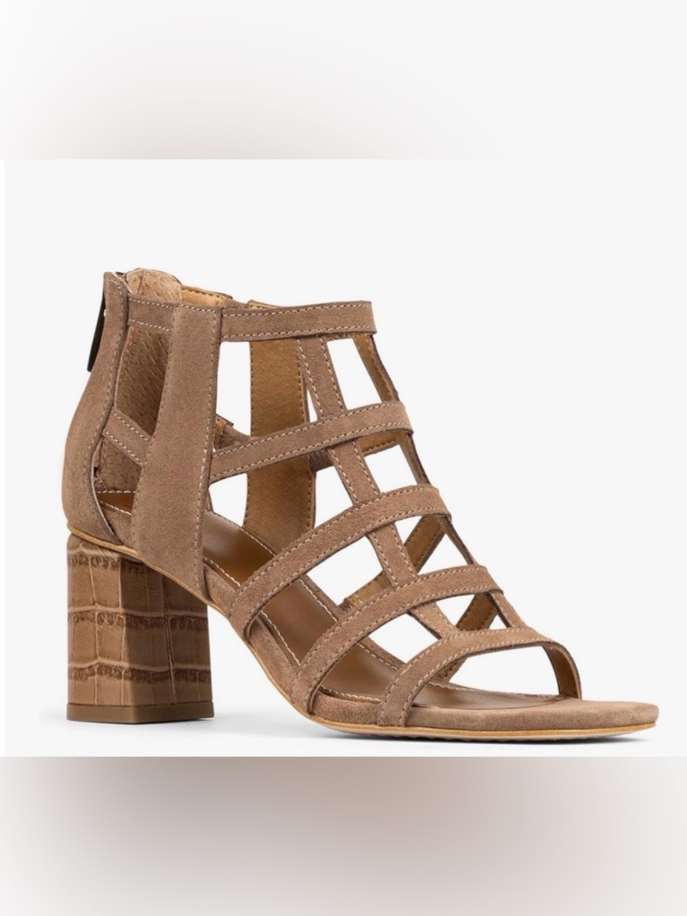 Donald J. Pliner Taupe Strappy Block Heel Sandals